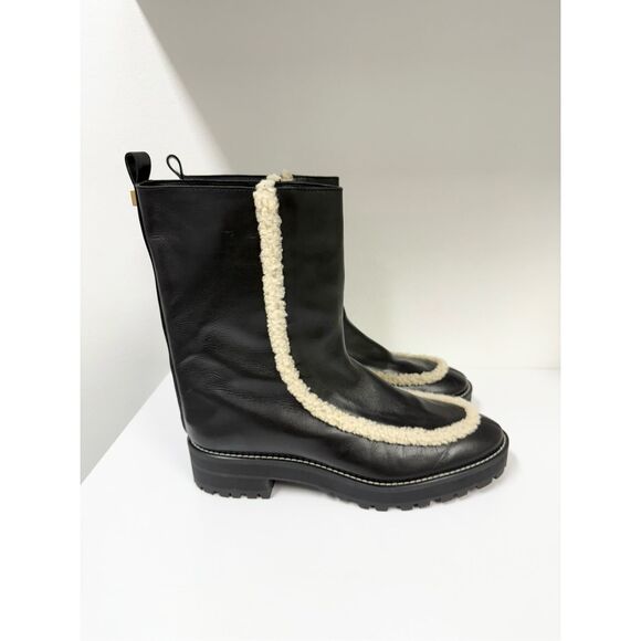 Stuart Weitzman Denali Leather Ankle Boot Pull-On Shearling Piped 40 1/2 10 - Picture 1 of 7